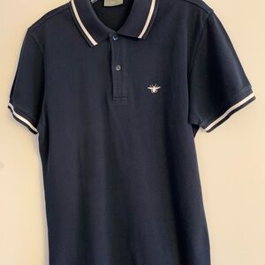 Dior Polo Shirt with Bee Embroidery Navy Blue Cotton Garment